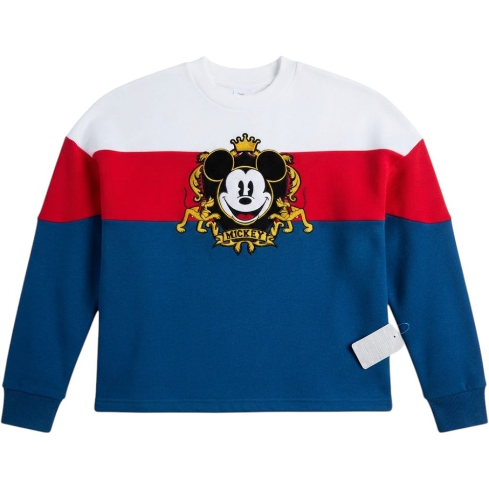Disney Store MickeyMouse Crest Colorblock Pullover Blue Red White  sz M Fleece